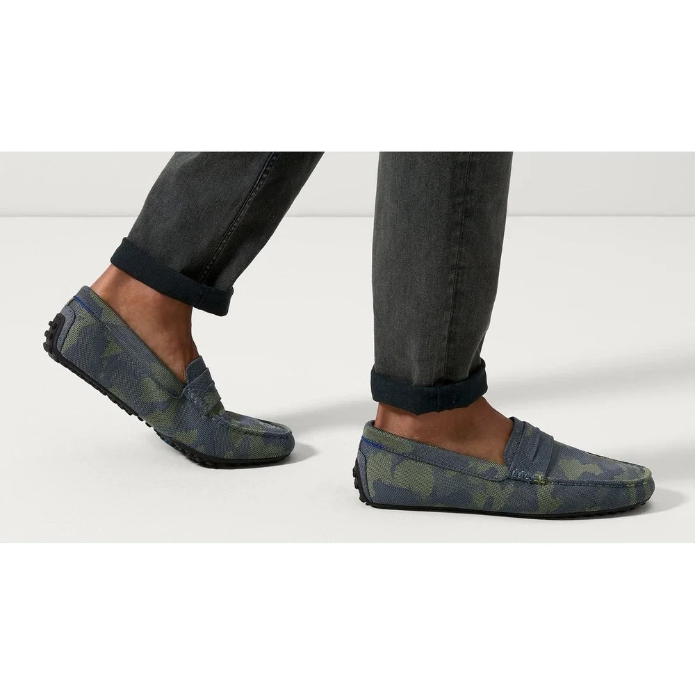 Rothy's The Driver Loafer Forest Camo Textile Casual Shoes Mens 9.5 Blue Green